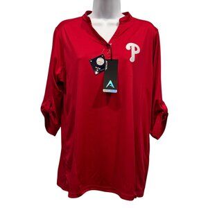 NEW Philadelphia Phillies Performance Henley Top Embroidered Logo MLB Womens L